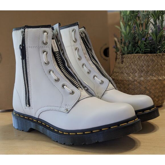 Dr. Martens 1460 Women's Twin Zip White Sendal Leather Combat Boots UK 8 NIB - Picture 2 of 15